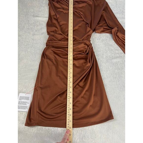 ASOS One Shoulder Draped Slinky Mini Dress in Chocolate size 2 NWT Love Island - Picture 14 of 14